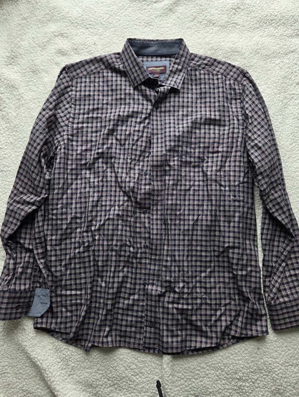 Johnston & Murphy Navy and Gray Checked Dress Shirt